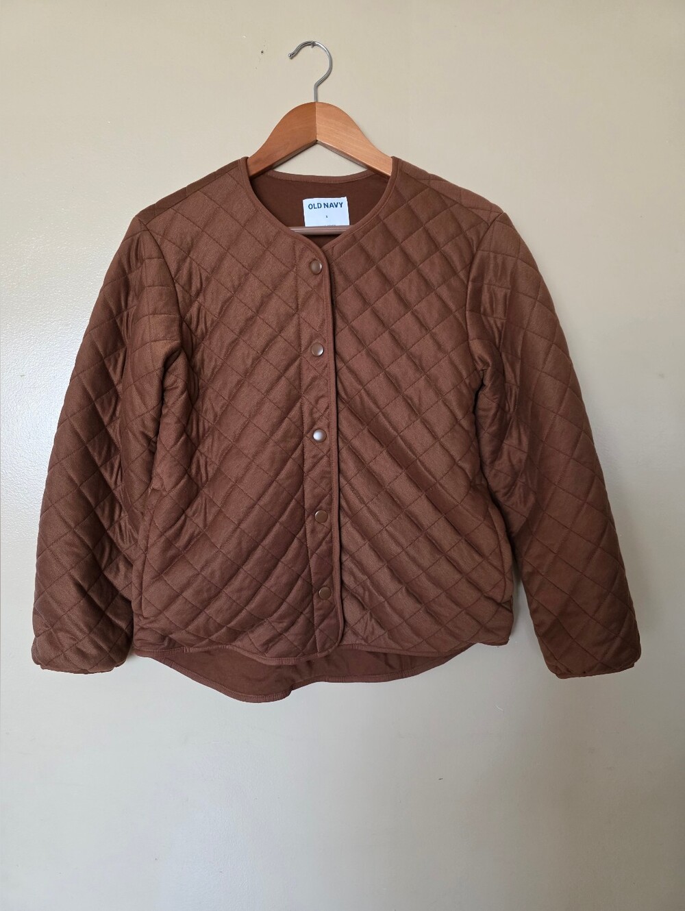 Old Navy Brown Textured Quilted Snap Jacket S Lightweight Pockets Classic Boho - Picture 2 of 10